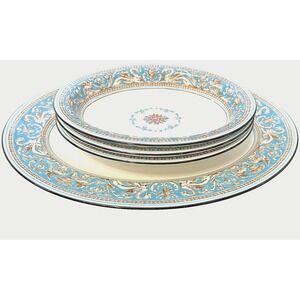 WEDGWOOD ENGLAND BONE CHINA FLORENTINE DRAGON TURQUOISE PLATTER & BOWLS 4 pcs